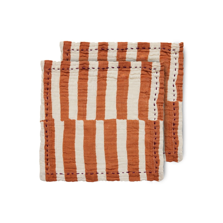 Katoenen servetten, 30 x 30 cm, gestreept mandarijn (set van 2) van HKliving