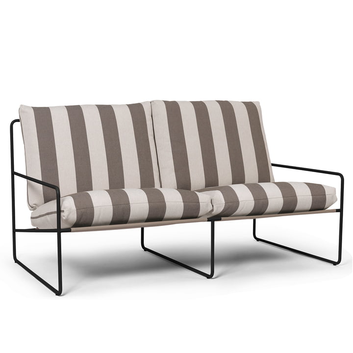 Desert Stripe Outdoor 2-Seater Sofa, zwart / chocolade by ferm Living