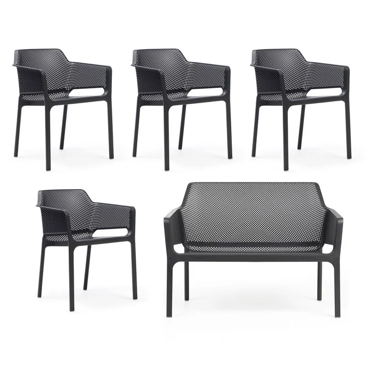 Nardi - Net bank + 4x Net fauteuil, antraciet