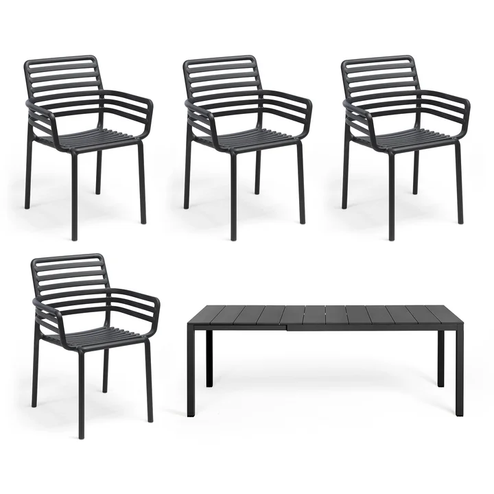 Nardi Doga - Fauteuil (4x) + Rio aluminium uitschuifbare tafel 140, antraciet