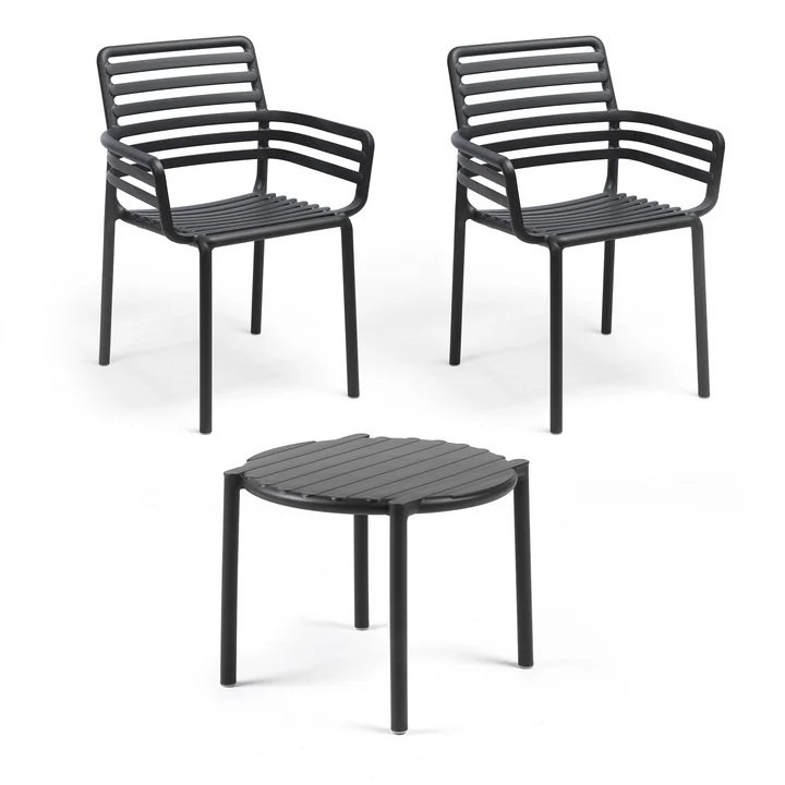 Nardi - Doga Fauteuil (2x) + bijzettafel Doga Bijzettafel, Ø 50 cm, antraciet