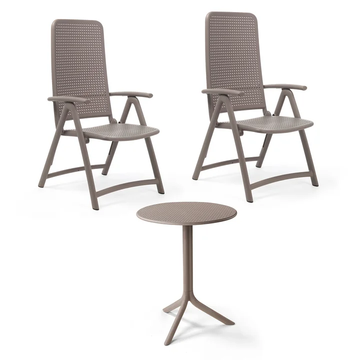 Nardi - Darsena Relax klapstoel (2x) + Step tafel, tortora