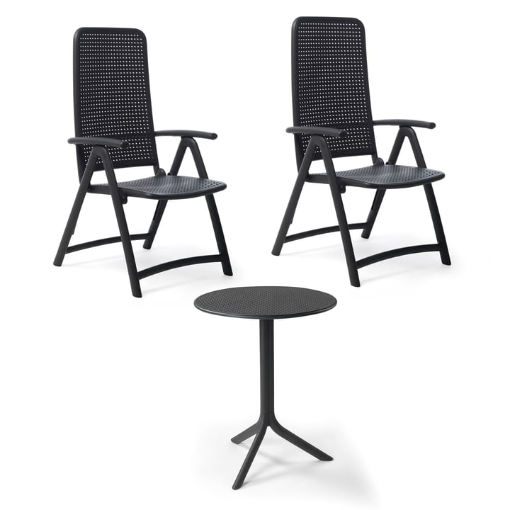 Nardi - Darsena Relax klapstoel (2x) + Step tafel, antraciet