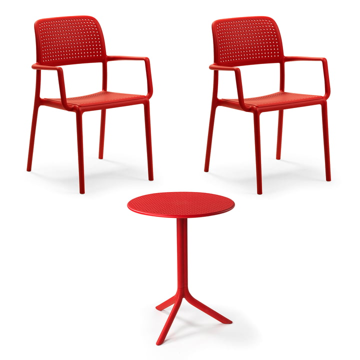 Nardi - Bora fauteuil (2x) + Step tafel, rood