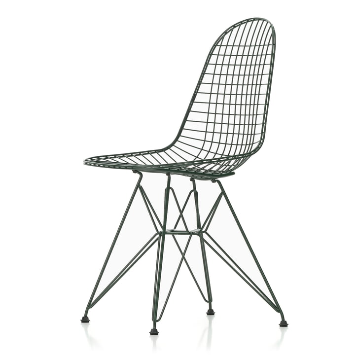 Wire Chair DKR (H 43 cm), donkergroen / zonder deksel, kunststof glijders (basic dark) van Vitra