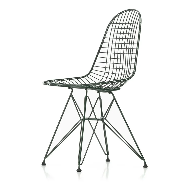 Wire Chair DKR (H 43 cm), donkergroen / zonder deksel, kunststof glijders (basic dark) van Vitra
