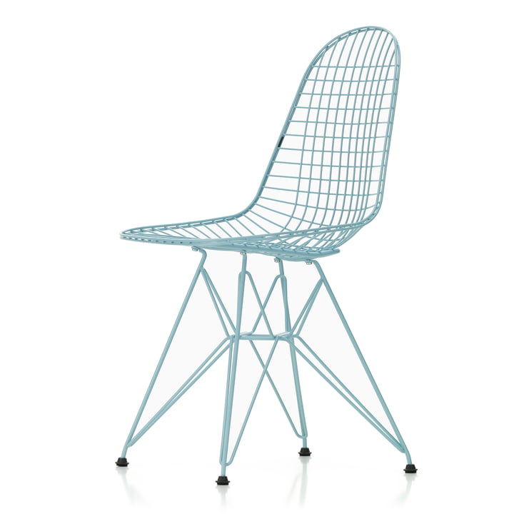 Wire Chair DKR (H 43 cm), hemelsblauw / zonder deksel, kunststof glijders (basic dark) van Vitra