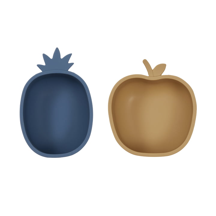 Snackschaaltjes, ananas & appel, blauw / licht rubber (set van 2) by OYOY