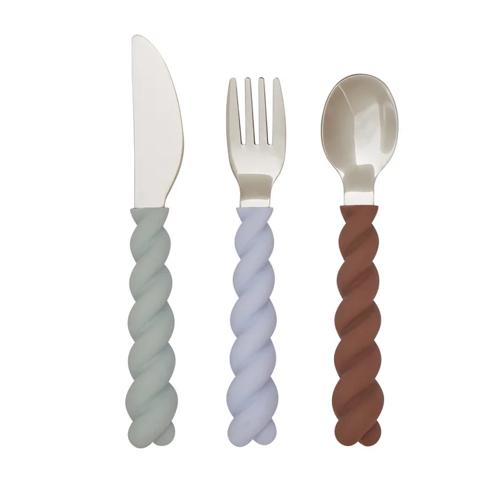 Mellow Kinderbestek, licht mint / choco / ijsblauw (set van 3) by OYOY