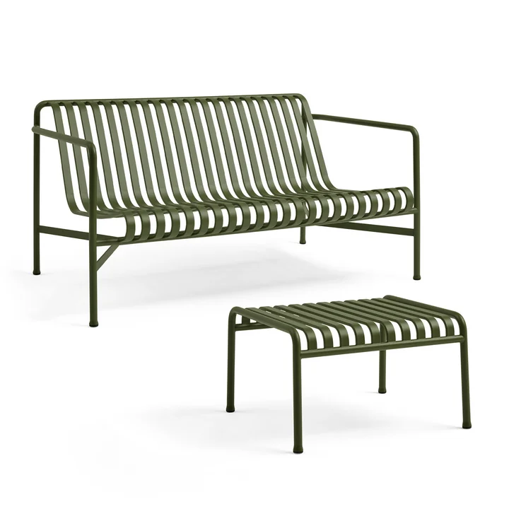 HAY - Palissade Loungebank + Ottoman, olijfkleurig