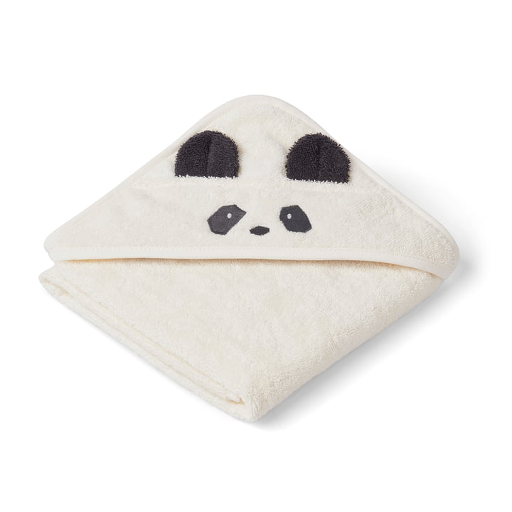Albert Baby handdoek met kap van LIEWOOD in het dessin Panda, crème de la crème