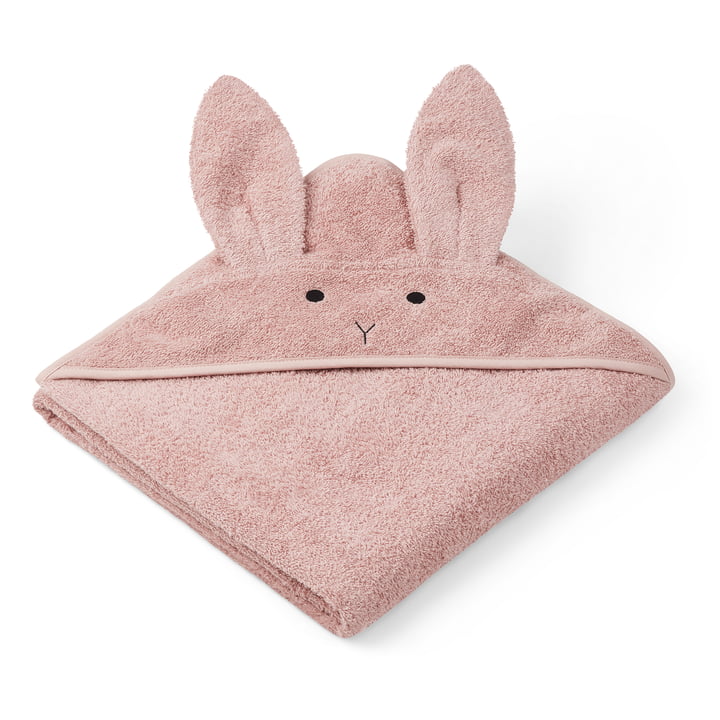 Augusta Junior handdoek met kap van LIFEWOOD in het dessin rabbit, rose