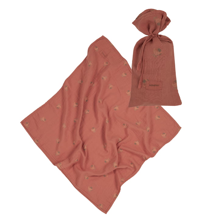 Nobodinoz - Wabi Sabi Mousseline doek met tas, 70 x 70 cm, bloesem rozenhout