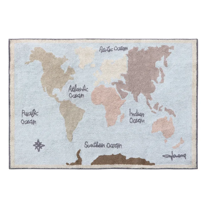 Vintage Map Tapijt, 200 x 140 cm, blauw / groen / roos / natuur door Lorena Canals