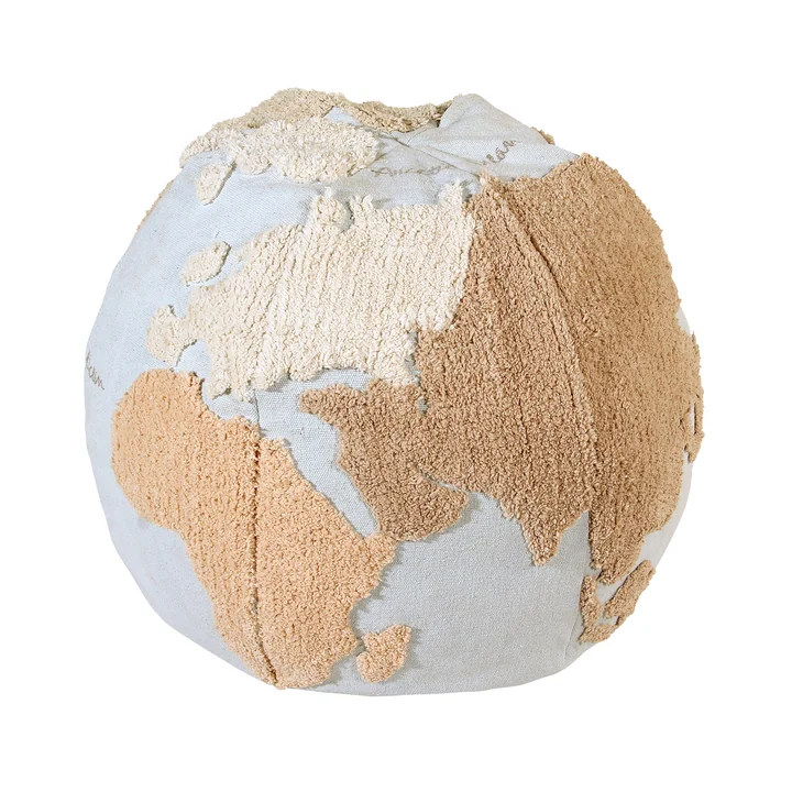 World Map Poef, Ø 50 cm, lichtblauw / beige by Lorena Canals