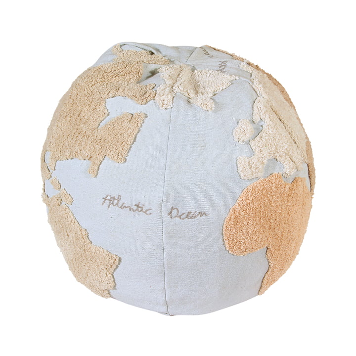 World Map Poef, Ø 50 cm, lichtblauw / beige van Lorena Canals