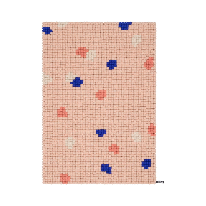 myfelt - Terra Rose Baldeken van vilt, 70 x 100 cm, rosé / koraal / wit / kobaltblauw