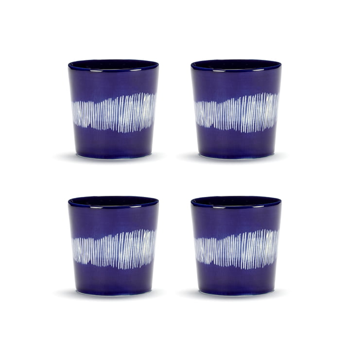 Feast Serax beker in de kleur donkerblauw/wit gestreept (set van 4)