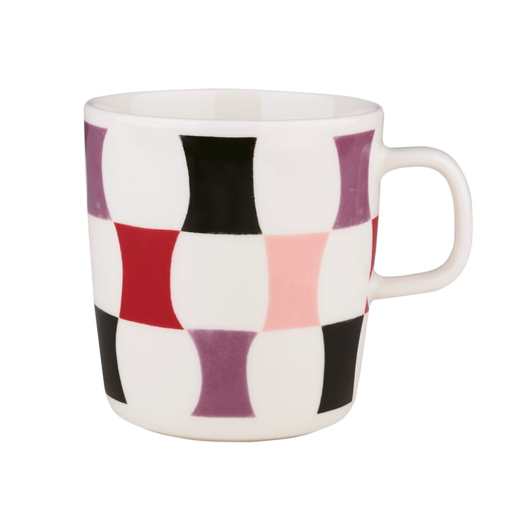 Marimekko - Oiva Sambra Mok met handvat, 400 ml, wit / kolen / rood / poeder