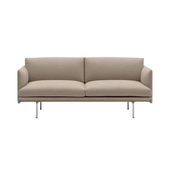 Muuto - Outline Sofa 2-zits, bruin (Kvadrat by Sahco Ecriture 240) / gepolijst aluminium
