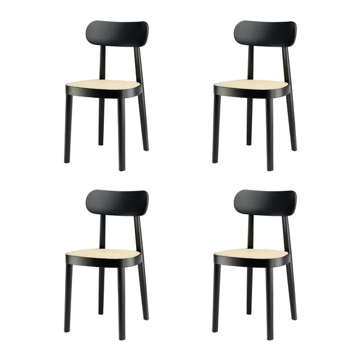 Thonet - 118 Stoel, vlechtwerk met kunststof drager / zwart gebeitst beuken (TP 29) (set van 4)