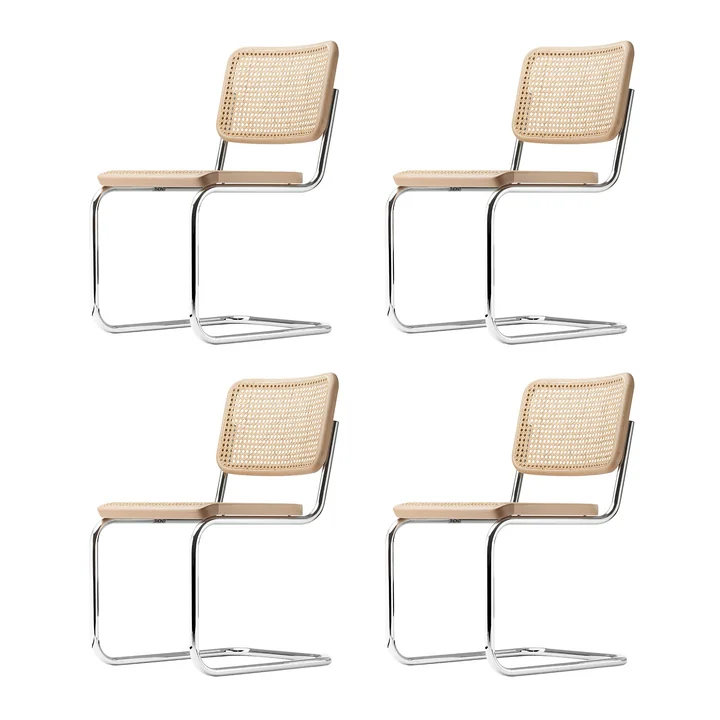 Thonet - S 32 V Stoel, chroom / beuk naturel (TP 17) / vlechtwerk met stoffen onderstel (set van 4)