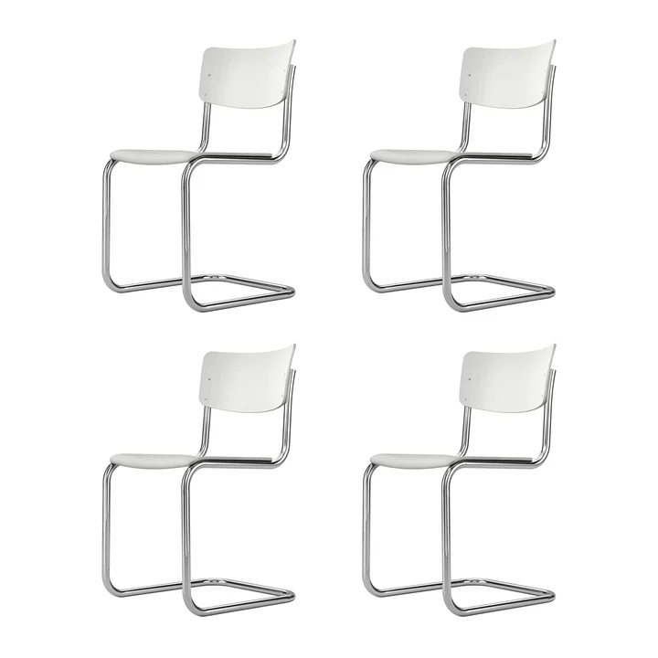 Thonet - S 43 Sledestoel, chroom / wit geglazuurd TP 200 (set van 4)
