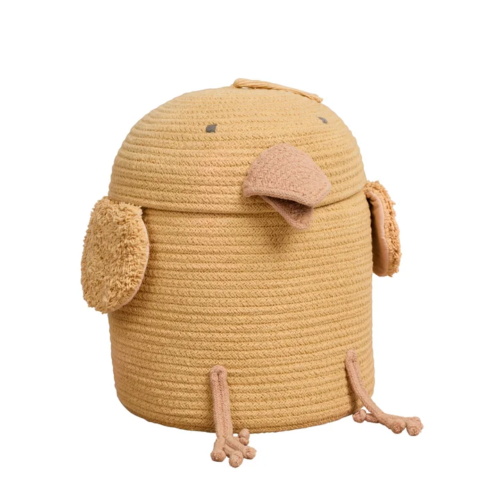 Speel- en opbergmand van Lorena Canals in het ontwerp Charlie de Kip, geel