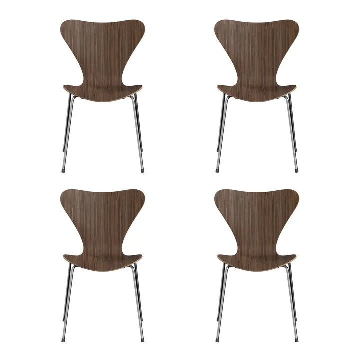 Fritz Hansen - Serie 7 Stoel (46,5 cm), walnoot naturel / verchroomd (set van 4)