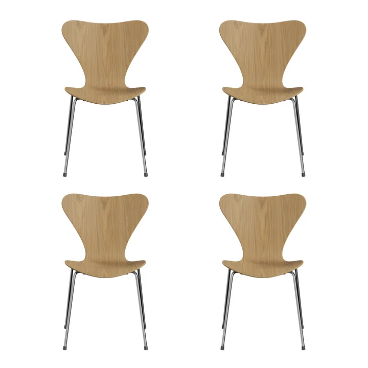 Fritz Hansen - Serie 7 Stoel (46,5 cm), eiken naturel / verchroomd (set van 4)