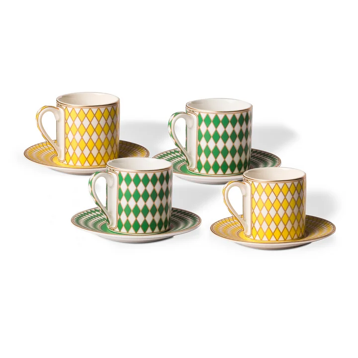 Pols Potten - Chess Espressokop, mat geglazuurd, groen / geel / goud (set van 4)