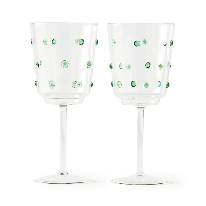 Pols Potten - Nob Wijnglas, H 20 cm, olijfgroen (set van 2)