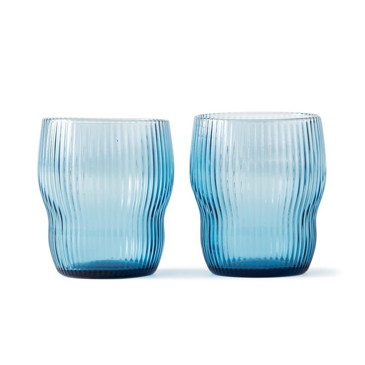 Pols Potten - Pum longdrinkglas, h 9 cm, lichtblauw (set van 2)