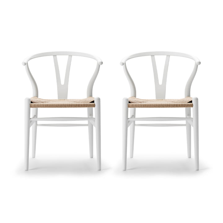 Carl Hansen - CH24 Wishbone Chair , soft white / vlechtwerk naturel (set van 2)