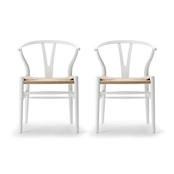 Carl Hansen - CH24 Wishbone Chair , soft white / vlechtwerk naturel (set van 2)