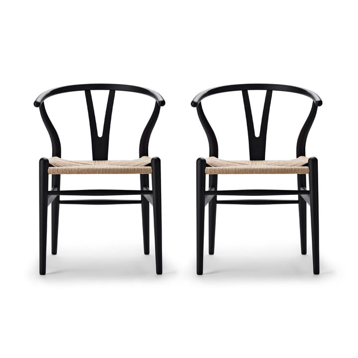Carl Hansen - CH24 Wishbone Chair , soft black / vlechtwerk naturel (set van 2)