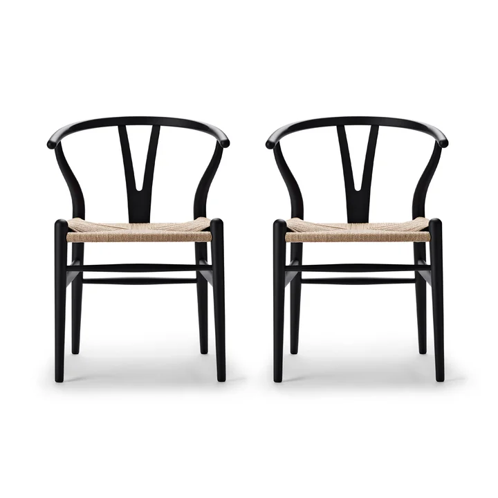 Carl Hansen - CH24 Wishbone Chair , soft black / vlechtwerk naturel (set van 2)