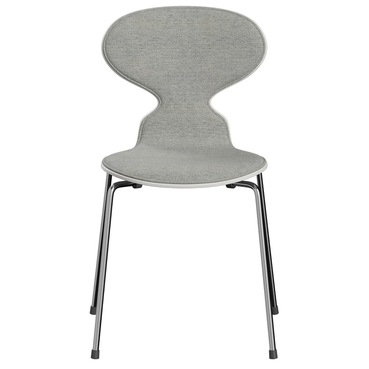 Fritz Hansen - Ant 3101 Stoel, wit / grijs (Hallingdal 0110 ) / essen gelakt wit / verchroomd