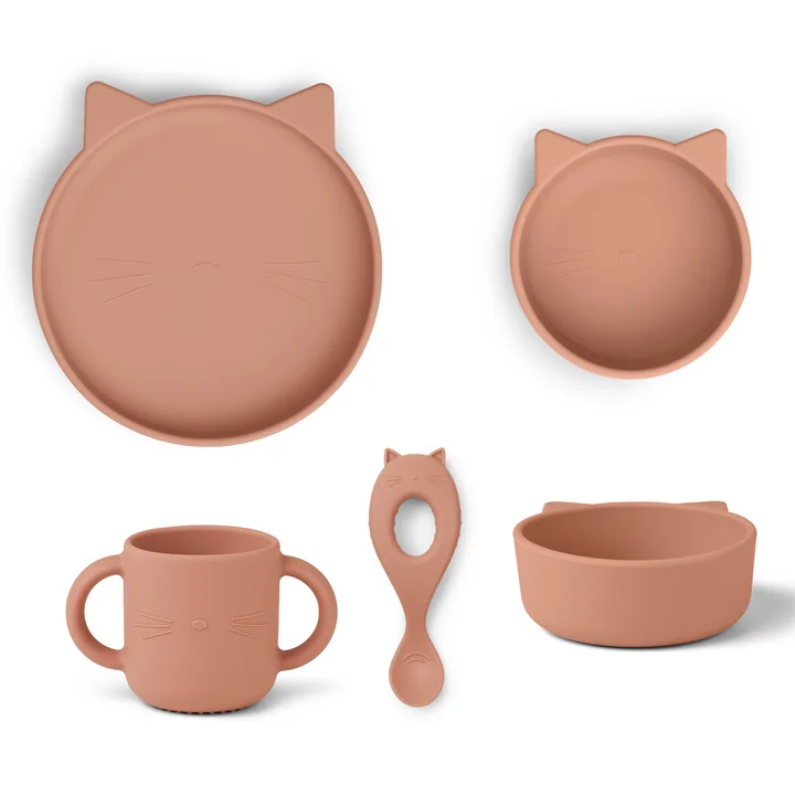 Vivi Siliconen servies, kat, dark rose (set van 4) van LIEWOOD