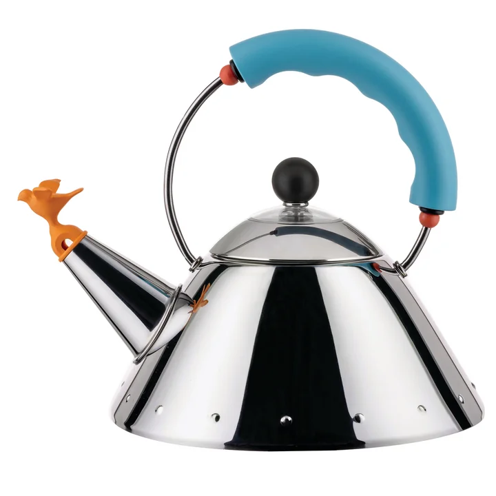 Waterkoker 9093 /1 "Bird Kettle" van Alessi in de gepolijste / lichtblauwe versie