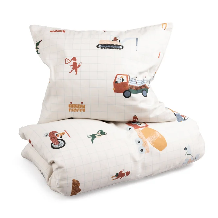 Sebra - Baby beddengoed, 70 x 100 cm, Drukke Bouwers