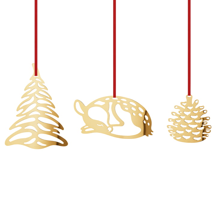 Large Christmas Ornament, goud (set van 3) by Georg Jensen