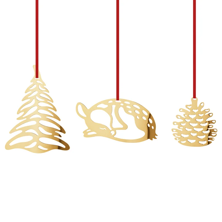 Large Christmas Ornament, goud (set van 3) by Georg Jensen