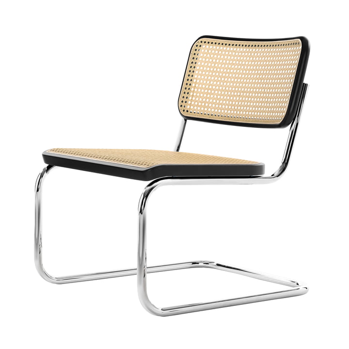 Thonet - S 32 VL Loungestoel, chroom / zwart gebeitst beuken (TP 29) / vlechtwerk met steunstof