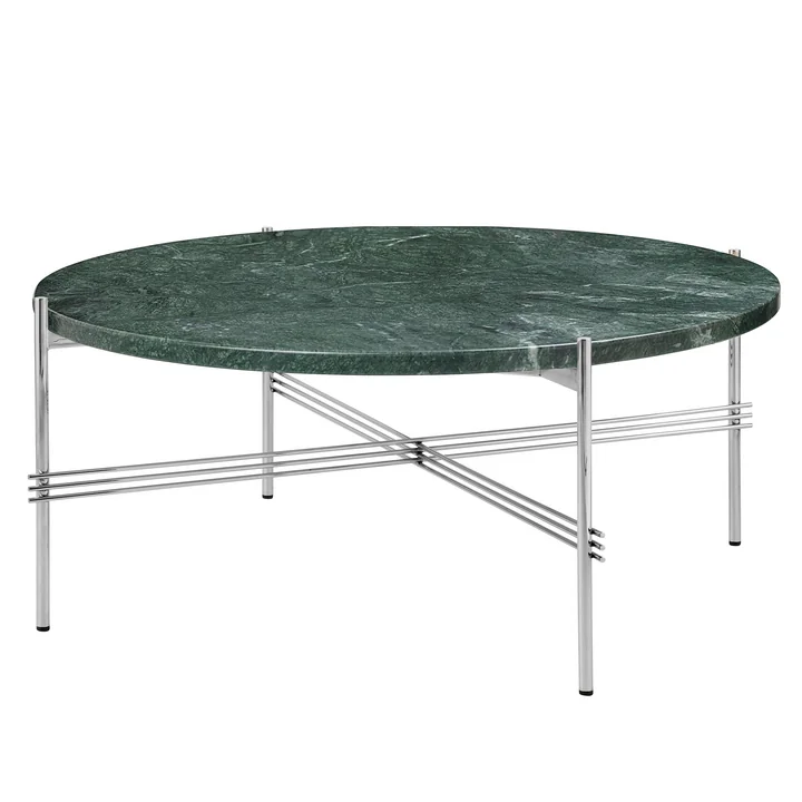 Gubi - TS salontafel Ø 80 cm, gepolijst staal / groen marmer