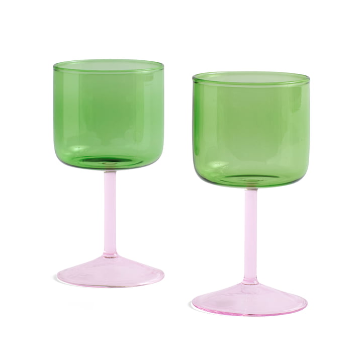 Tint Wijnglas van Hay in de uitvoering groen / roze (set van 2)