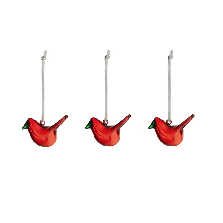 Toikka Glazen Bird Mini, rood (set van 3) by Iittala