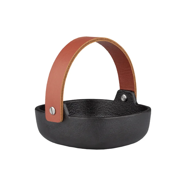 Marimekko - Oiva Mini Koppa serveerschaal met gietijzeren leren handvat, 10,7 x 11,5 cm, zwart