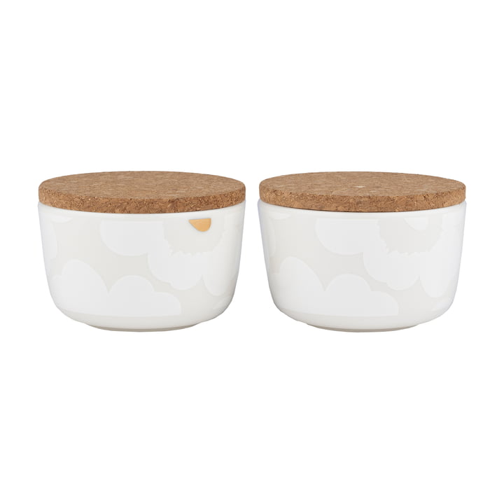 Oiva Unikko Kom met deksel, 250 ml, wit/goud (set van 2) by Marimekko