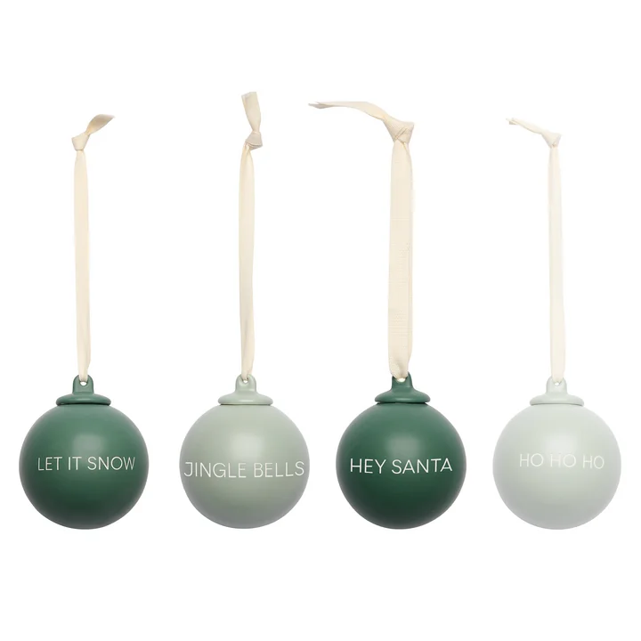 Design Letters - X-MAS Stories decoratieve hanger, Ø 6 cm, donkergroen / stofgroen (set van 4)